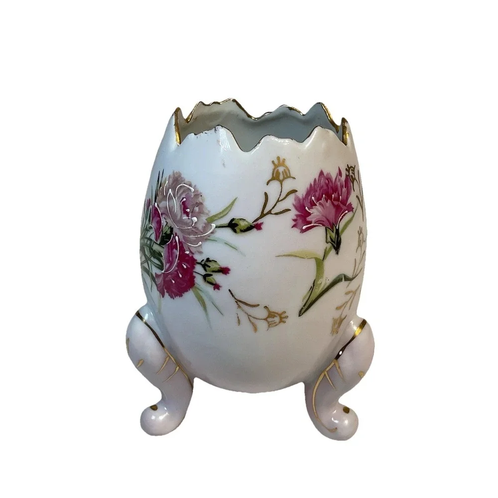 Vintage Napcoware Egg Vase Footed Pink Floral Gold Trim Japan Easter Decor
